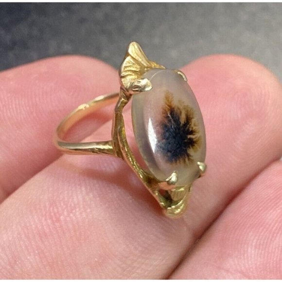 10K Yellow Gold Dendritic Quartz Ring Circa 1960 Size 3.5